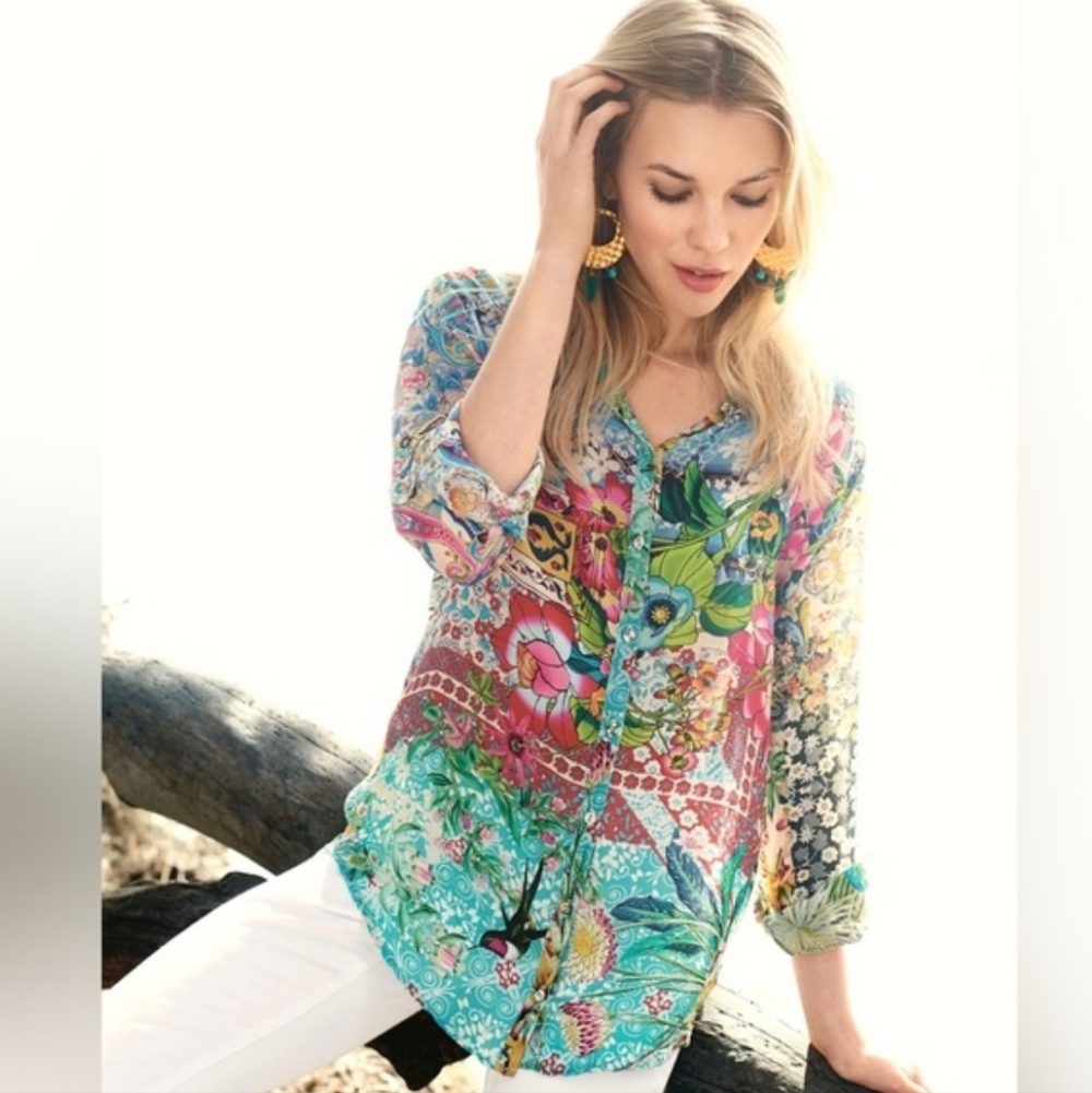 Johnny Was Milla Long Sleeve Floral Patchwork Blouse